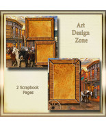 Old Western Town with Horses in Browns, Golds &amp; Oranges &amp; Orange Gold In... - £15.68 GBP