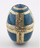 Gold-plated Enamel Hinged Egg Trinkey Box w/ Crystal Accents - $114.34