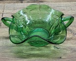 Green Depression Glass Etched Small Ruffled Basket Bowl Dish With Handle... - $24.72