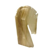 Antique Carved Onyx Horse Head Bookend Figure  Paper Weight Yellow-Brown 10&quot;H - £40.74 GBP