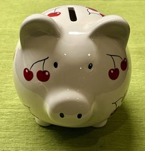 EUC CERAMIC PIGGY BANK White Red Cherries Medium 5&quot; Has Stopper - $277.24 MXN