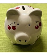 EUC CERAMIC PIGGY BANK White Red Cherries Medium 5" Has Stopper - $14.84