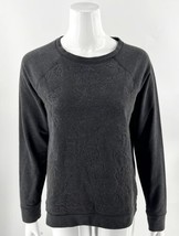 Lands End Womens Sweatshirt Top Sz Small Charcoal Gray Floral Embroidere... - $29.70