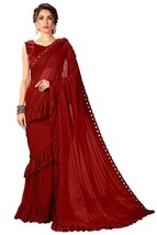 Handmade Designer Ruffle Sari Women&#39;s Lycra Saree With Un-Stitched Blouse Piece - £20.41 GBP