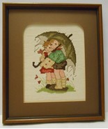 CHILDREN UNDER an UMBRELLA Cross Stitch Embroidery Art Spring Rain Frame... - £50.95 GBP