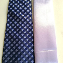 New KaiLong Mens Hand Made Silk NeckTie Blue &amp; Lavender Solid silk handk... - £25.57 GBP