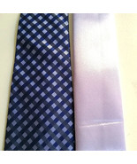 New KaiLong Mens Hand Made Silk NeckTie Blue &amp; Lavender Solid silk handk... - £25.21 GBP