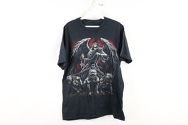 Vtg Streetwear Mens Medium Faded Skull Angel Pitbull Dog T-Shirt Black Cotton - £30.99 GBP