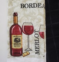 Kitchen Towels, Set of 3, Red Wine Bottle Merlot Bordeaux Design Black image 3