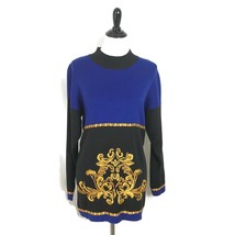 Casual Corner Embroidered Floral Baroque Sweater Blue Black Women&#39;s Size... - £23.35 GBP