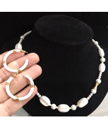 Vintage Set White Lucite Necklace 17” And Metal  Hoop Earrings - $44.43 CAD