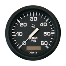 Faria Euro Black 4&quot; Tachometer w/Hourmeter - 6,000 RPM (Gas - Inboard) [32832] - £102.48 GBP