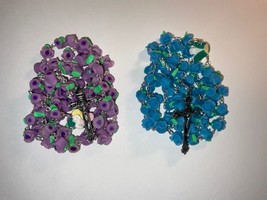 Two Catholic Rosaries lot, BLUE &amp; PURPLE Rose Flower Ceramic bead with C... - $29.27