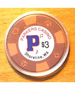 (1) $3. PARKERS CASINO CHIP - SHORELINE, WASHINGTON - BUD JONES MOLD - 2003 - £6.79 GBP