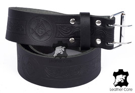 Genuine Black Leather Kilt Belt Scottish Kilt Highland Masonic Embossed Belt - £27.91 GBP