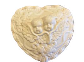 Trinket Box Cherub Angels Bisque Porcelain Embossed Floral 4.5 Inch x 2 Inch Vtg - £9.45 GBP