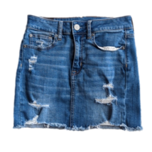 American Eagle Distressed Super Stretch Denim Blue Jean Mini Skirt Size 2 - £20.26 GBP