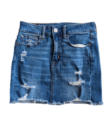 American Eagle Distressed Super Stretch Denim Blue Jean Mini Skirt Size 2 - £20.26 GBP