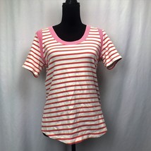 Womens TOMMY HILFIGER Short Sleeve T-Shirt White w/ Pink Orange Stripes ... - £9.86 GBP