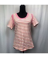 Womens TOMMY HILFIGER Short Sleeve T-Shirt White w/ Pink Orange Stripes ... - €10,71 EUR