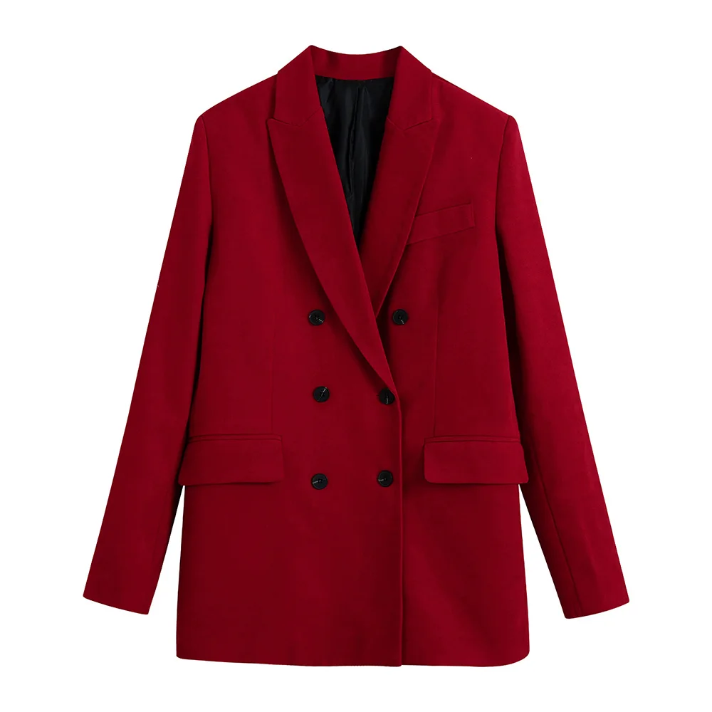 Jacket Women 2021 Autumn  Peak Lapel Long Sleeve Office Blazer Flap Pockets Doub - £123.46 GBP