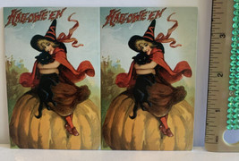 Halloween Vintage Style Girl Black Cat Mini Foldable Greeting Card Postcard - £2.34 GBP