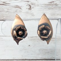 Vintage Clip On Earrings Copper Tone Leaf &amp; Flower - £10.21 GBP