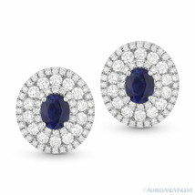 2.05ct Oval Sapphire &amp; Round Cut Diamond Pave Stud Earrings in 14k White Gold - £3,417.23 GBP