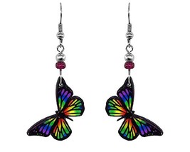 Rainbow Monarch Butterfly Animal Graphic Dangle Earrings - Womens Fashion Handma - £9.48 GBP