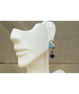 Sterling Silver Jewelry 925 Fire Opal Inlay Faux Blue Sapphire Pierced E... - $28.70