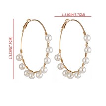 New Boho White Imitation Pearl Round Circle Hoop Earrings Women Gold Color Big E - £6.18 GBP