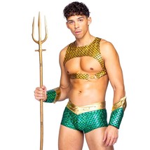 Aquaman Costume Scale Print Harness Crop Top Shorts Studded Belt Gauntle... - £47.33 GBP