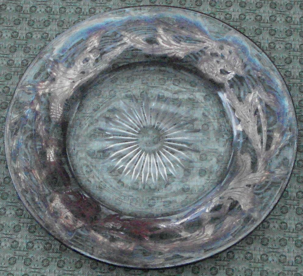 Primary image for Beautiful 6.75” Pressed Glass Bread and Butter Plate, Silver Overlay, VGC PRETTY
