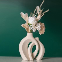 Levvohd White Hollow Ceramic Vase Set Of 2, Round Modern Vase For Nordic - £30.33 GBP