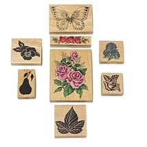 Lot Of 8 Floral Botanical Fruit Butterfly Rubber Stamps - £11.78 GBP