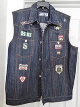 SABIT NYC Men&#39;s Denim Vest Jacket Biker Patches Embellished Blue 2XL RAR... - £77.19 GBP