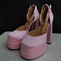 Xy women s pumps genuine leather silk sandals thick high heel platform rhinestone party thumb200