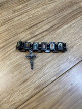 Magnetic Hematite Religious Bracelet Jesus Mary Hanging Cross Crucifix KG - £11.89 GBP