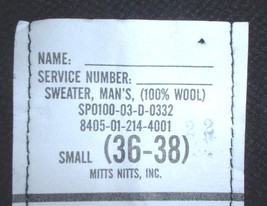 USN US Navy black 100% wool &quot;watch&quot; sweater size small, Mitts Nitts 2003 - $20.00