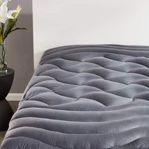 Sleep Zone Cooling Queen Mattress Pad, Premium Zoned Quilted Fitted, Grey, Queen - £70.33 GBP
