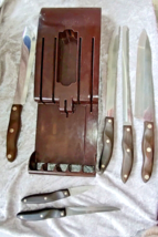 Vtg Cutco 6 Pc Knife Set Brown Plastic Wall Mount Holder 1940s - 60s 1020 - 1025 - £194.69 GBP
