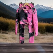 Lydaa Women’s Tie Dye Honeycomb Hoodie And Ruched Legging Set Sz L/XL Pink Black - $28.57