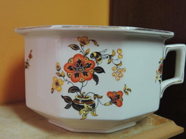 Cauldon Chamber Pot 9&quot; honey pot flower&amp; bee orange brown yellow England... - $38.24