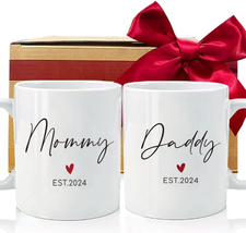 New Daddy &amp; Mommy Est 2024 Coffee Mugs, First Time Mommy Daddy Gift Set of 2, Pr - £24.56 GBP