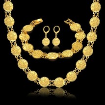 Vintage Women Jewelry Set Allah Necklace Bracelet Earrings Set Women&#39;s Gold Colo - £25.45 GBP