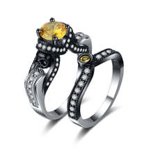 Yellow Crystal &amp; Cubic Zirconia Skull Ring Set - £13.62 GBP