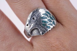 Sz8 Vintage Southwestern Sterling Chip inlay eagle biker ring - £61.74 GBP