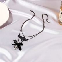 Cubic Zirconia &amp; Silver-Plated Bat Bow Layered Pendant Necklace - £11.18 GBP