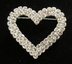 HEART BROOCH PIN  Large Bright CRYSTAL Clear Rhinestones  Valentine&#39;s Day - £11.67 GBP