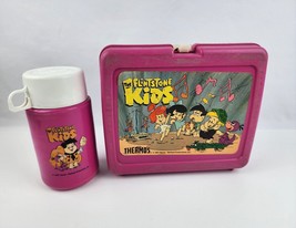 Vintage 1987 The Flintstone Kids plastic Lunchbox &amp; matching Thermos Pink - £26.96 GBP